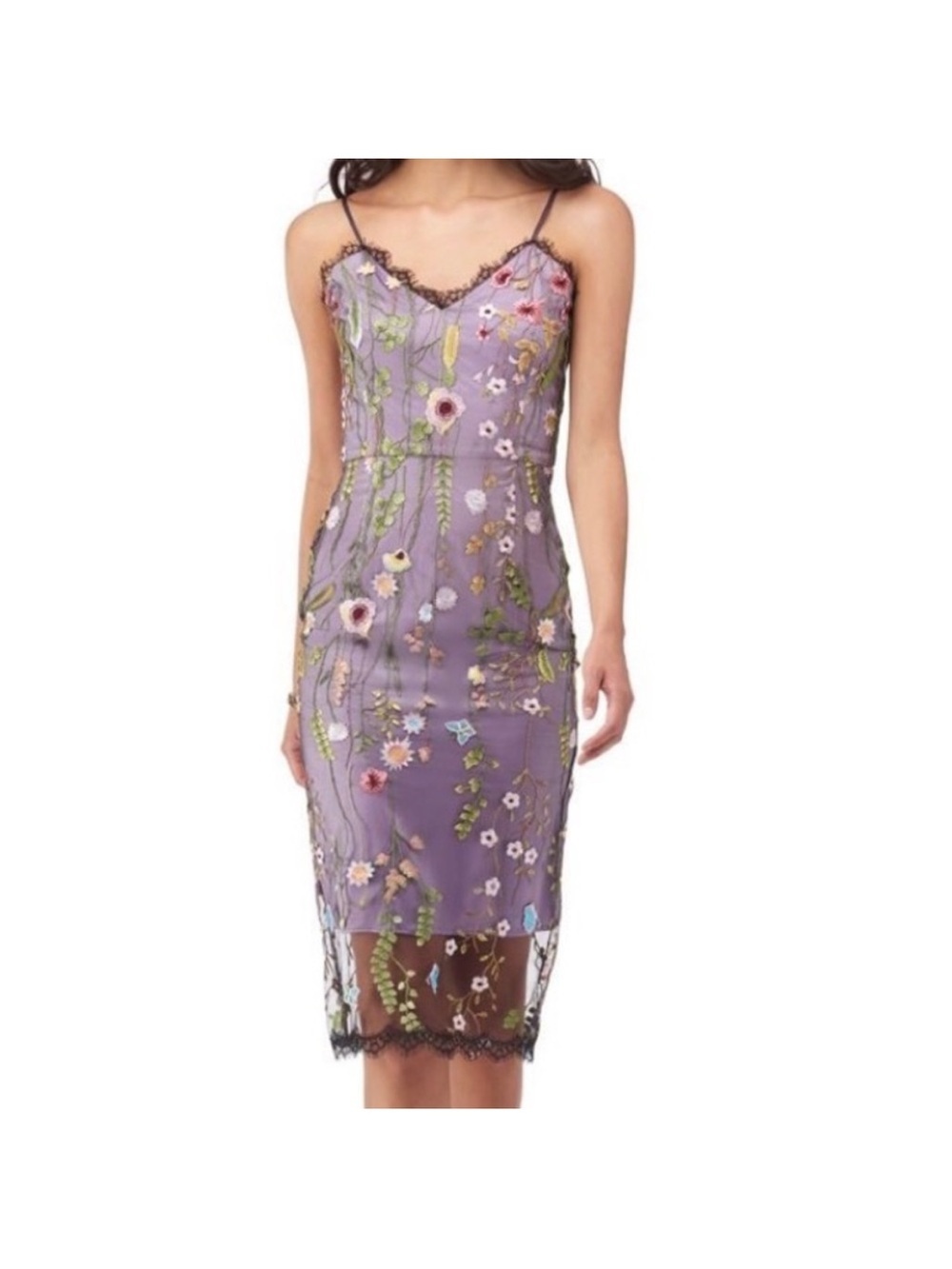 ECI Embroidery Floral Lavender Lace Overlay Slip Dress sz 6